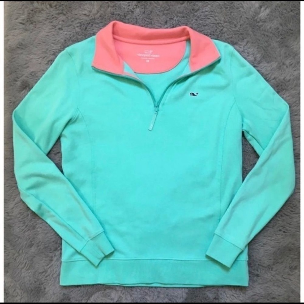 Vineyard and vines half zip pullover sweatshirt -mint green/pink